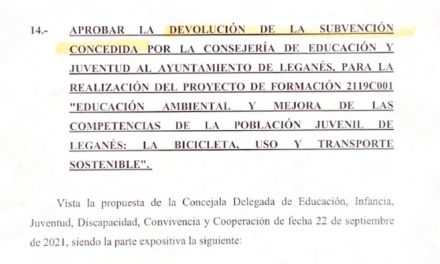 ULEG achaca a “la nefasta gestión del PSOE” que el Ayuntamiento deba reintegrar 7.370 euros a la Comunidad de Madrid
