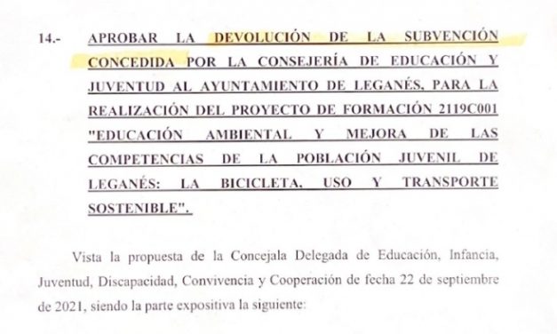 ULEG achaca a “la nefasta gestión del PSOE” que el Ayuntamiento deba reintegrar 7.370 euros a la Comunidad de Madrid