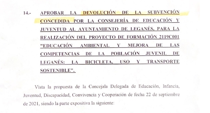 ULEG achaca a “la nefasta gestión del PSOE” que el Ayuntamiento deba reintegrar 7.370 euros a la Comunidad de Madrid