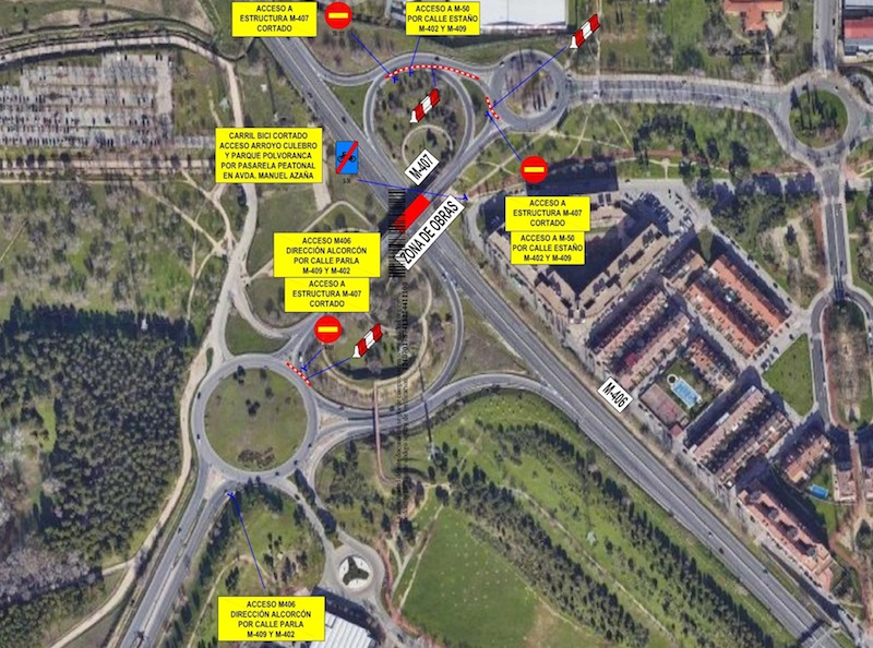 Corte del puente de la M-407 por obras a partir de la próxima semana